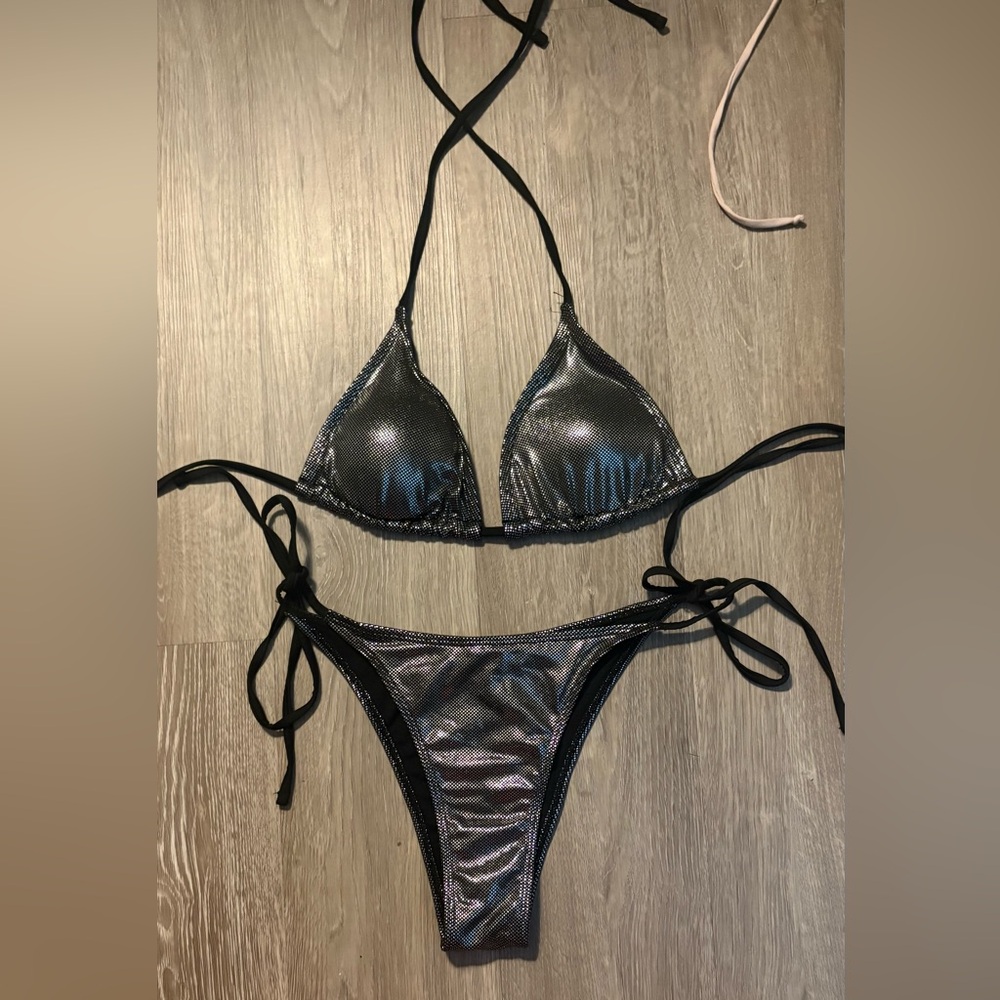 Chrome Shimmering Black Bikini Set